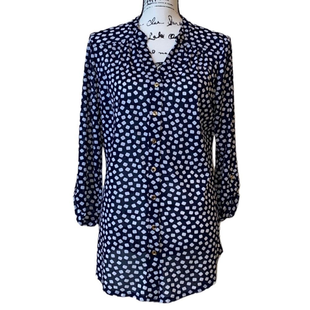 Perseption Concept Women’s Button Up Semi Sheer Top Size Large - Picture 2 of 9